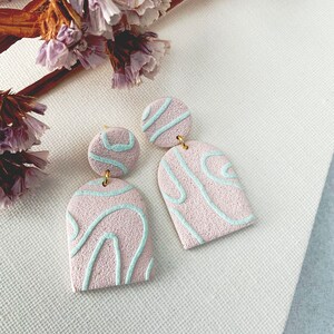 Neutral, pastel pink and blue wedding statement earrings handmade polymer clay earrings image 2