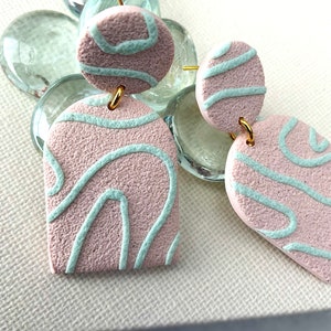 Neutral, pastel pink and blue wedding statement earrings handmade polymer clay earrings image 4