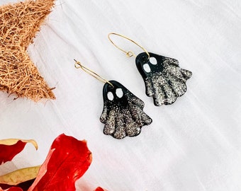 Ghost earrings | autumn spooky earrings | big ghost earrings | halloween earrings | 18k gold plated hoop | fancy  earrings | boho earrings