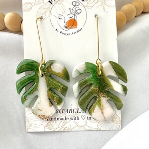 MONSTERA earrings Large green monstera leaf earrings palm leaf earring tropical leaf earring terazzo plant lover fabclay image 4