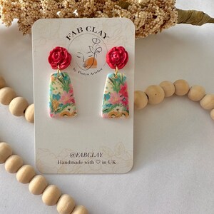 FLORA | Floral drops | polymer clay earrings | handmade clay earrings | summer earrings |statement | durable | transfer paper | lightweight