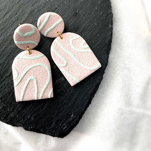 Neutral, pastel pink and blue wedding statement earrings | handmade polymer clay earrings