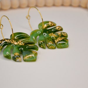 MONSTERA // Large green monstera leaf earrings, palm leaf earrings, tropical leaf earrings image 7