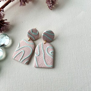 Neutral, pastel pink and blue wedding statement earrings handmade polymer clay earrings image 3