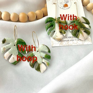 MONSTERA earrings Large green monstera leaf earrings palm leaf earring tropical leaf earring terazzo plant lover fabclay image 10