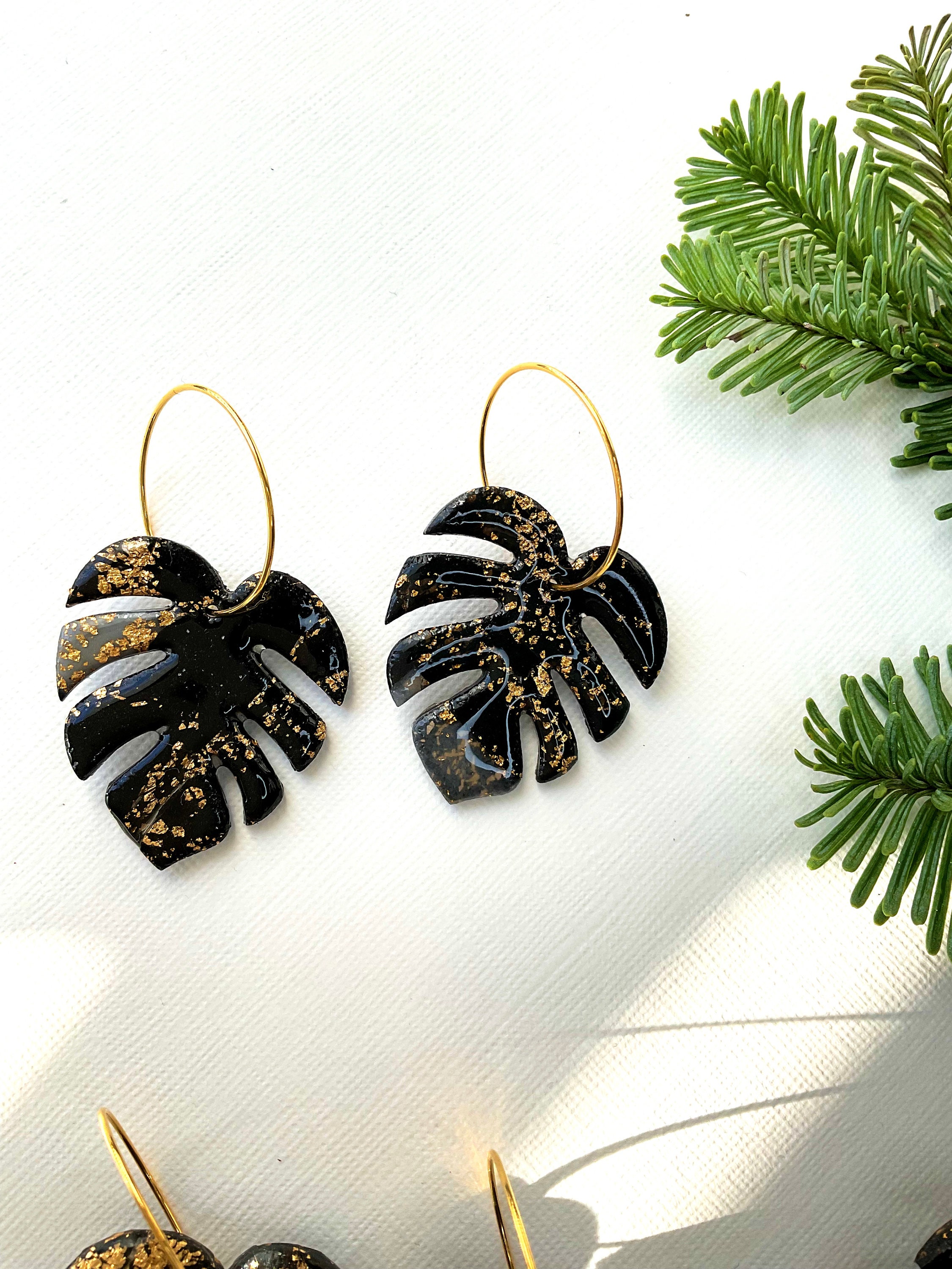 Black Leaf Earrings Etsy UK