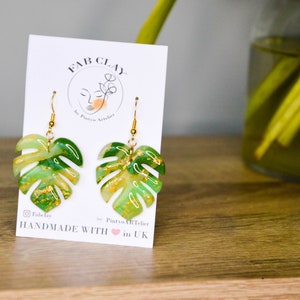 MONSTERA // Large green monstera leaf earrings, palm leaf earrings, tropical leaf earrings image 3