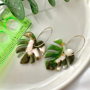 MONSTERA earrings Large green monstera leaf earrings palm leaf earring tropical leaf earring terazzo plant lover fabclay image 3