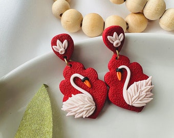 RED Swan earrings | art deco earrings | cute earrings | whimsical earrings | beautiful earrings | fancy |  boho earrings| bird earring