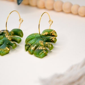 MONSTERA // Large green monstera leaf earrings, palm leaf earrings, tropical leaf earrings image 9
