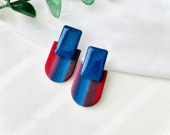 Gradient Geometric Statement Earrings for Women | Rainbow Earrings | large rectangular earrings | lightweight | durable | fabclay