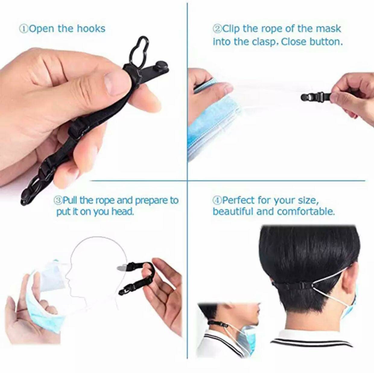 5 Pieces Face Mask Extension Strap Black Color, Hijab Headband Elastic