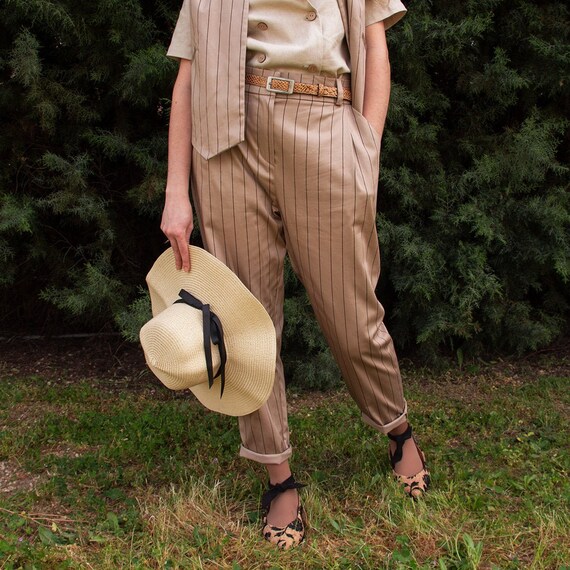 Striped Pants Cotton Pants Tailored Women Suit Pants - Etsy