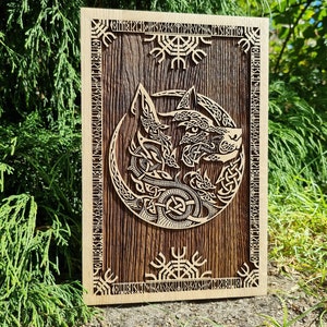 Alpha wolf oak woodburned viking pagan art