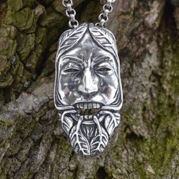 Pendentif en argent Green Man - Seigneur de la nature et de la renaissance