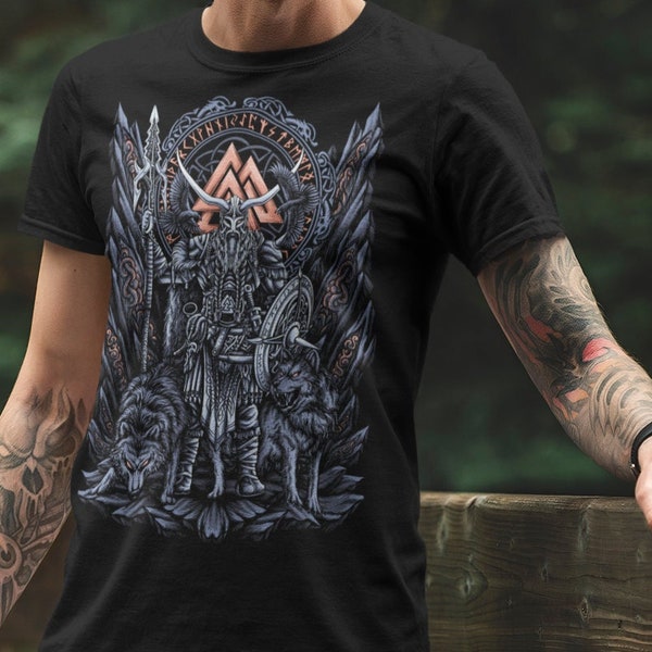 Premium T-shirt Odin the Allfather with Wolfs colored, norse clothing, viking clothing, norse tshirt, Short sleeve tshirt, viking gift