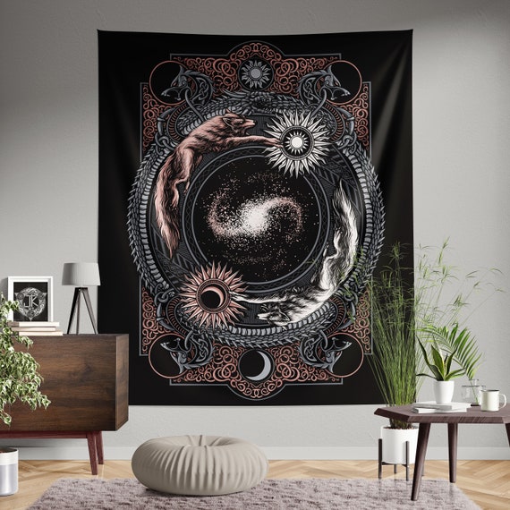 Norse Mythology Viking Hati and Skoll Wall Tapestry Backdrop