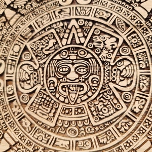 Sculpture de calendrier maya, calendrier aztèque, pierre de soleil aztèque image 3