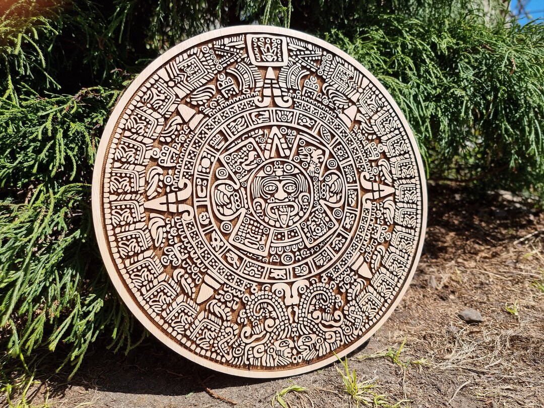 Woodburned Aztec Calendar Aztec Sun Stone Aztec Carved Wall Art Woodburned Aztec Calendar Aztec Sun Stone Aztec Carved Wall Art