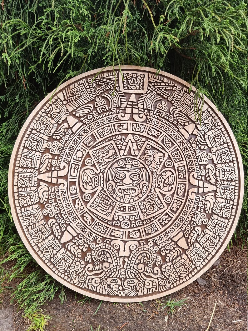 Wood Relief of Round Aztec Calendar Aztec Sun Stone Aztec - Etsy UK