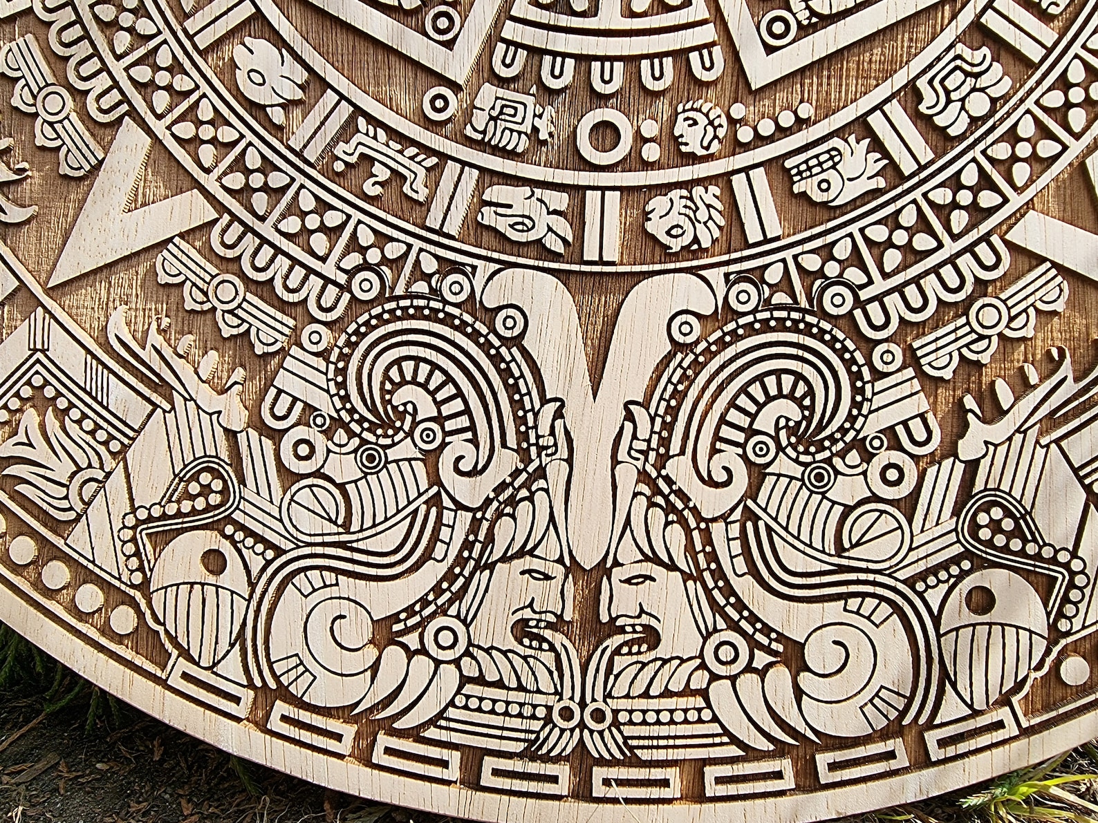 Woodburned Aztec Calendar Aztec Sun Stone Aztec Carved Wall Etsy