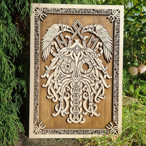 Odin and huginn and munnin made from ash shops wood, finished with brown wax, pagan decor, viking decor