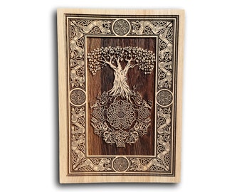 Tree of life yggdrasil with Roots Pyrography Wall Art, Norse mythology Norse Pagan Gift Heathen Wall Hanging norse mythology Norse Gods