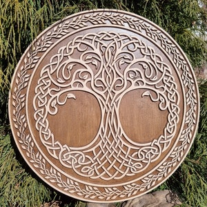 Viking Ash tree of life the yggdrasil finished with brown wax, pagan decor, viking decor