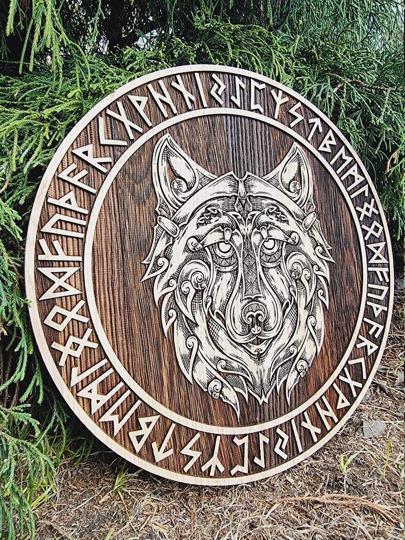 Round Odin Wolf With High Details and Runic Frame Viking - Etsy