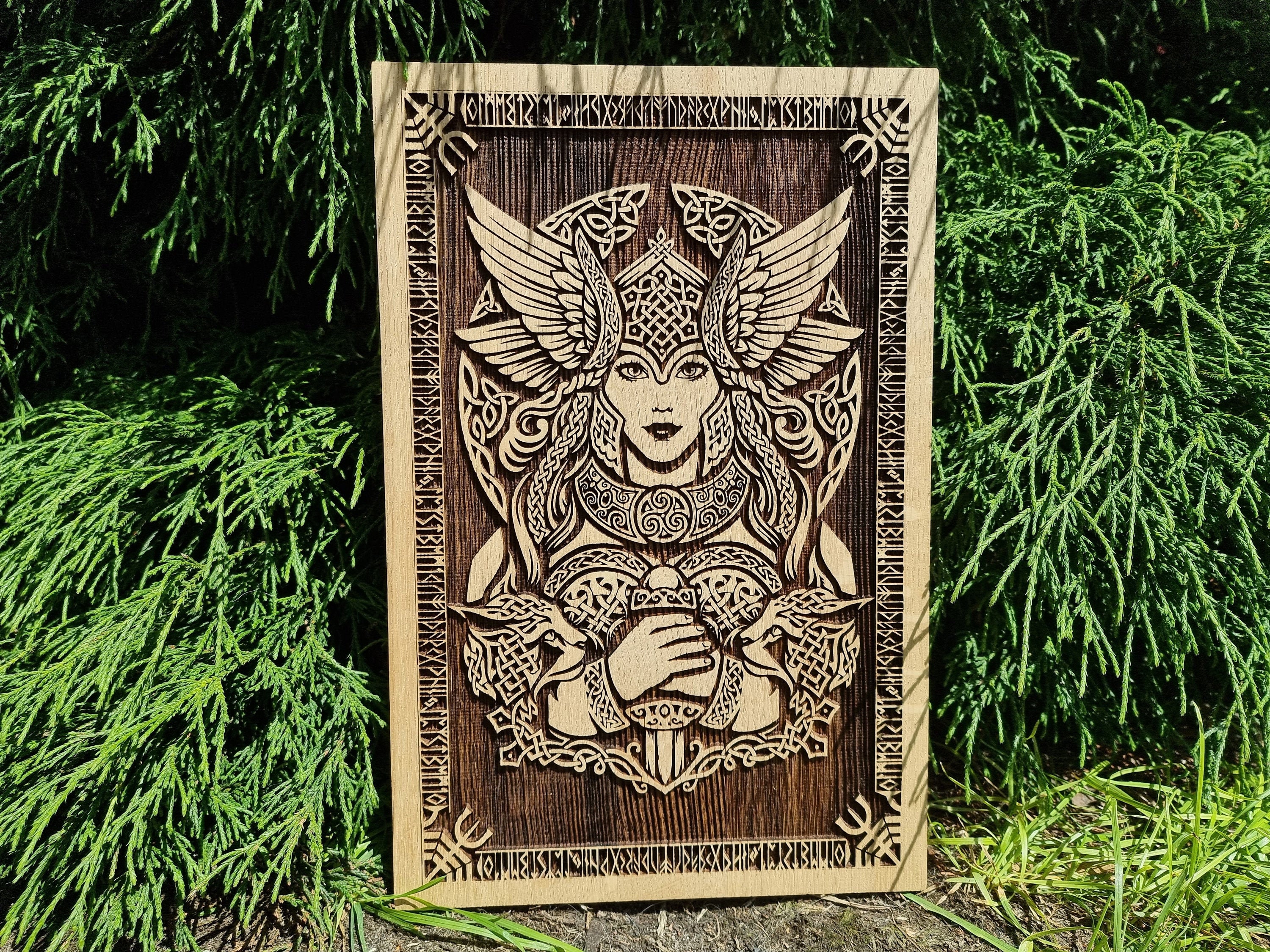 Viking Goddess Freya Oak Woodburned Viking Pagan Art 