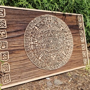 Sculpture de calendrier maya, calendrier aztèque, pierre de soleil aztèque image 5
