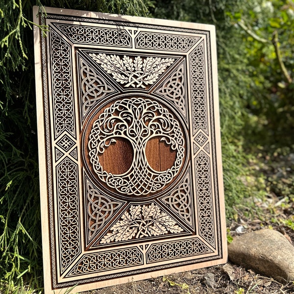 Celtic Sacred Tree of Life - Yggdrasill World Tree - Ultra detailed Frame made by Knot Work Art - Norse Mythology Home Wall Hanging