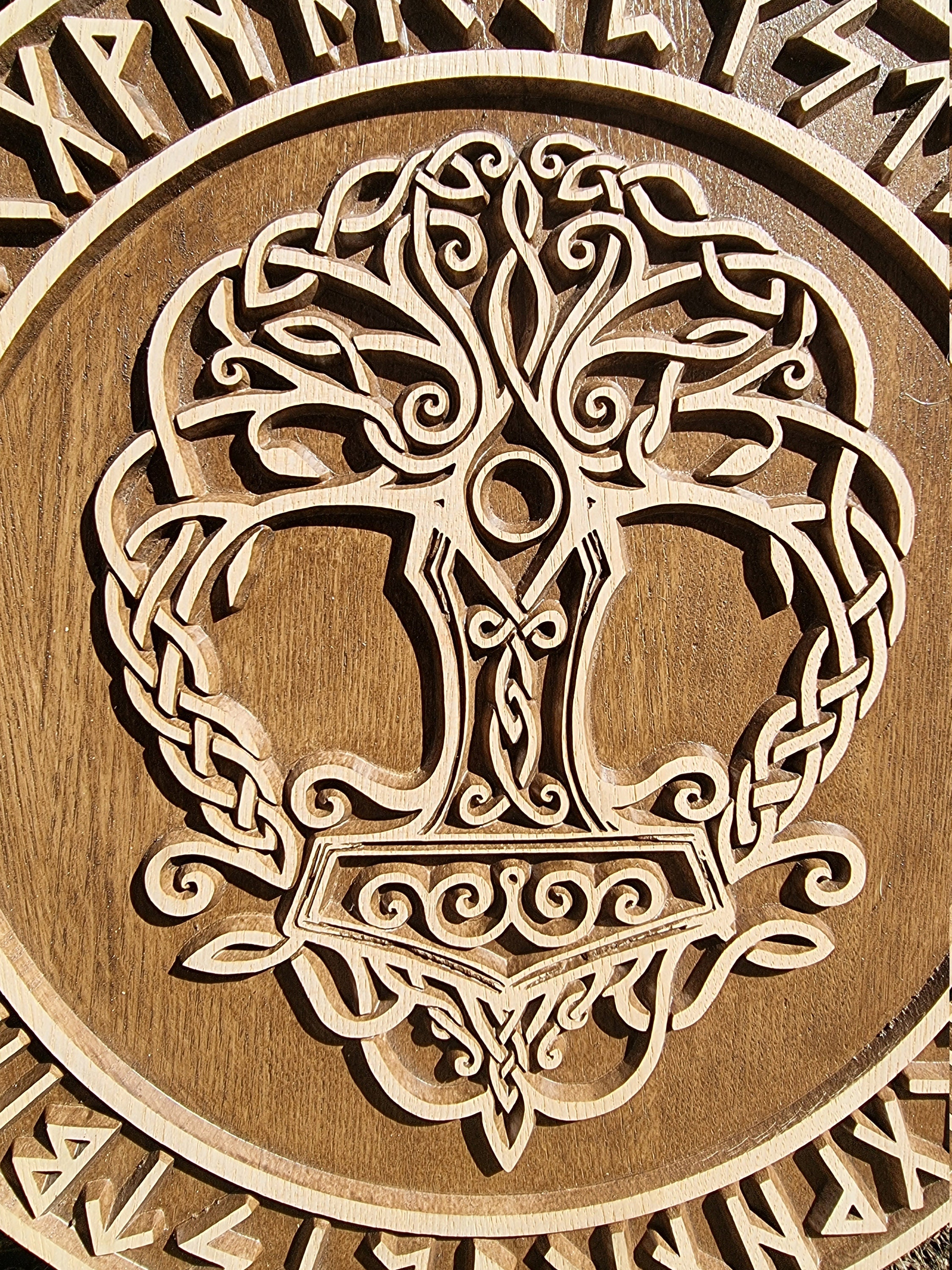 Woodcarved tree of life fused with mjolnir the thor hammer | Etsy