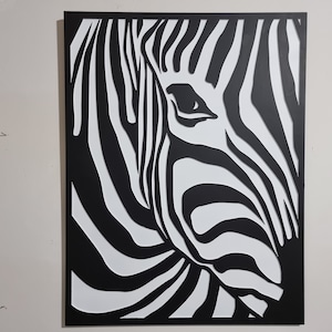 3D carved optical zebra art, optical illusion, black and white art, abstract geometric, optical art, victor vasarely style