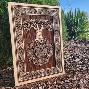 Yggdrasill tree woodburned wall art, pyrography, viking art, norse mythology, Celtic art, wooden art, norsepagan, knotworking