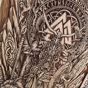 Odin With Wolfs and Valknut Woodburned Viking Pagan Art - Etsy