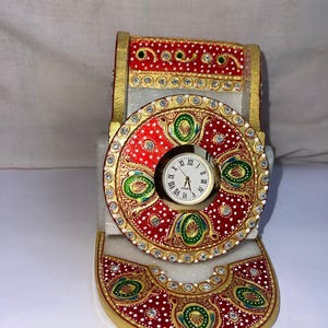 Table Clock Marble indian traditional Golden Design Clock for Living Room Decor diwali navratri special red green table clock indian design