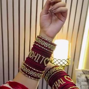 Bangle set bridal red thread bangle set Indian traditional karvachauth special chuda customized couple name bangle set wedding bangle set