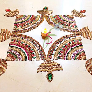 Diwali Rangoli Mat: Mandala Design, Indian Festival Decor, with Diyas