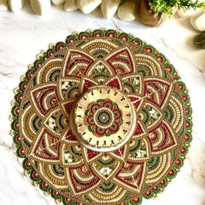 Green Rangoli Flower mat Festival Decor Hindu Puja Gift Indian traditional Outdoor Home Decor Floor Decoration Diwali Gift Box Kundan Art