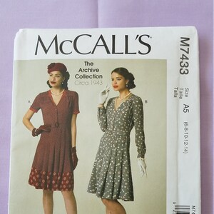 McCall&#39;s Retro Schnitt M7433 Damen Größe 6-14 / 1940er Jahre Retro Kleid Schnittmuster/ M7433