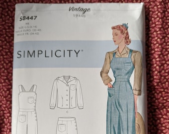 Simplicity 8447 /S8447/Rosie the Riviter Overall Schnittmuster/Vintage 1940er Mode Arbeitskleidung