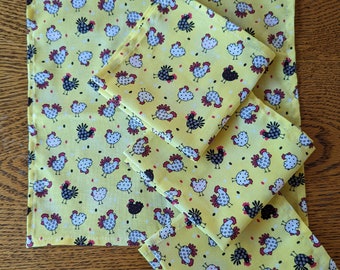 Set of Four Cloth Napkins with Chicken Motif