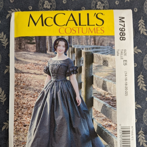 McCalls 1840's Womens Hoopskirt Dress # M7988 / Civil War Costume/ Historical costume / Women's size 6-14/ Victorian Ball Gown