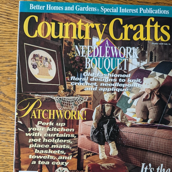 Country Crafts Magazine / Vintage 1990s / Better Homes and Gardens/ Patchwork/ Cat Pillows/ Retro Craft Magazine/ Cross Stitch