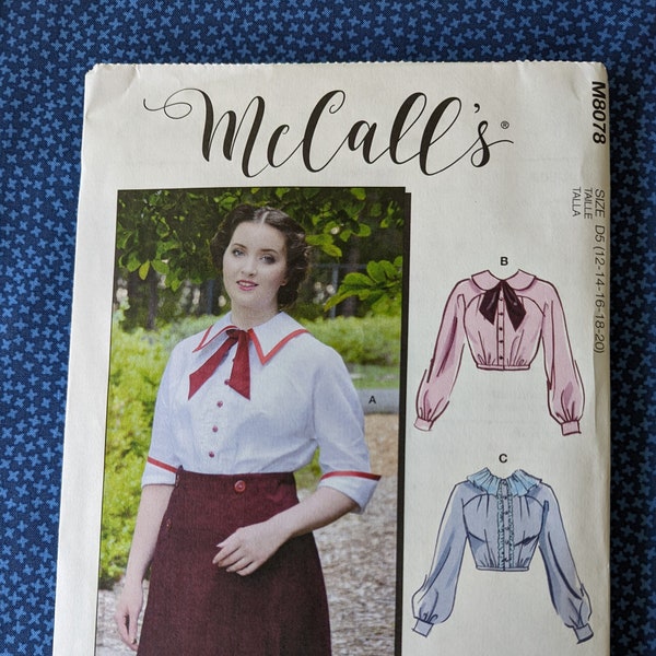 McCalls 8078/ Misses Historical Blouse Pattern/ WW1 era top/ Angela Clayton Design/ Cosplay/ Gunne Sax style