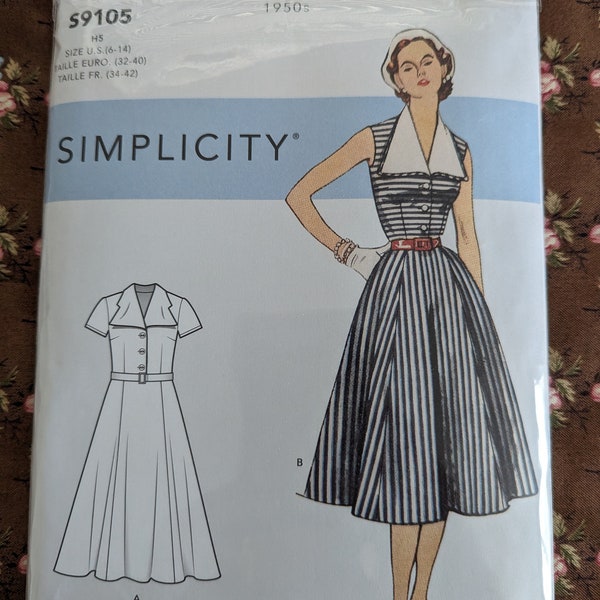 Simplicity 9105/ 1950s Vintage Dress Pattern/  Simplicity 50s Reprint Pattern / Size 6-14 Dress Pattern/S9105