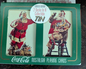 Barajas navideñas de Coca Cola / Barajas de cartas antiguas y nuevas / Barajas de cartas de Papá Noel / Barajas de Coca Cola antiguas en lata de colección