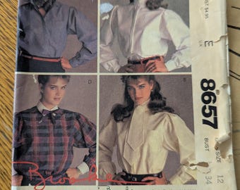 Mccalls 8657/ Brook Shields blouse pattern/ Vintage sewing pattern / Size 12 bust 34 inch/ 1983 vintage pattern