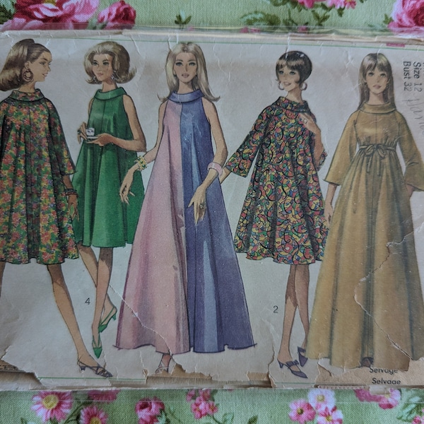 Simplicity 6794/ Vintage Tent Dress. Pattern from 1966/Vintage 1966 Simplicity 6794/Vintage Mumu Pattern